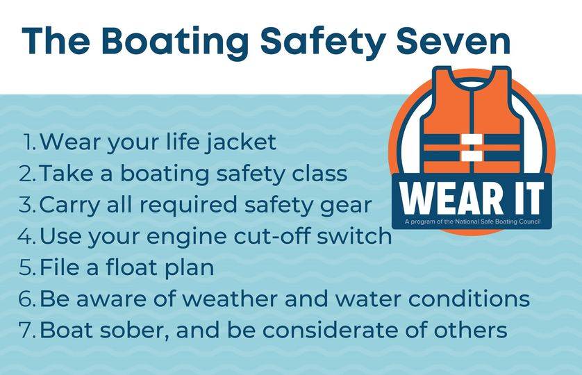 "The Boating Safety Seven" infographic with essential tips for safe boating. Be your own captain and ensure a safe and enjoyable experience.