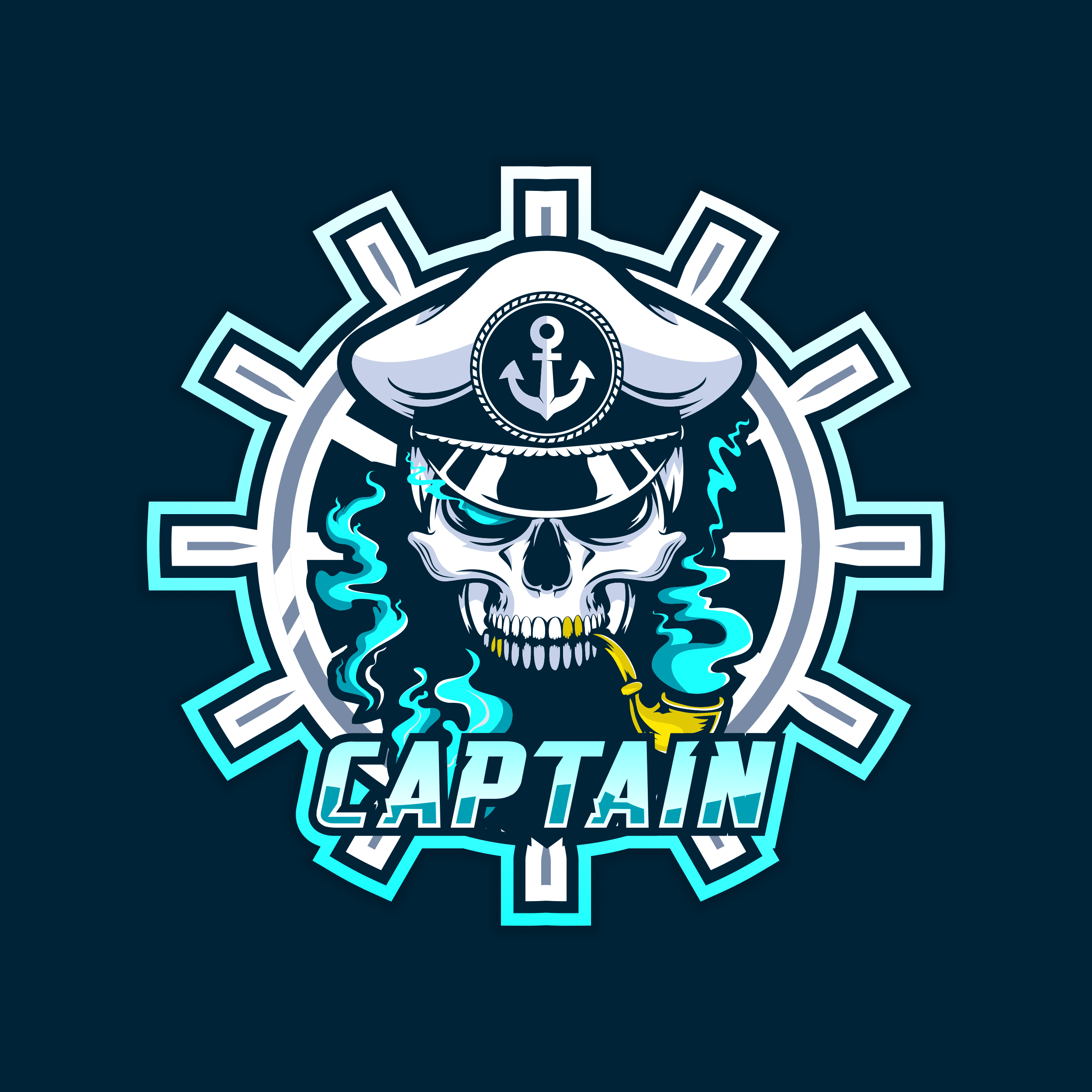 Illustration of a skull wearing a captain's hat with a ship wheel background, symbolizing adventurous spirit. Be your own captain and sail boldly.
